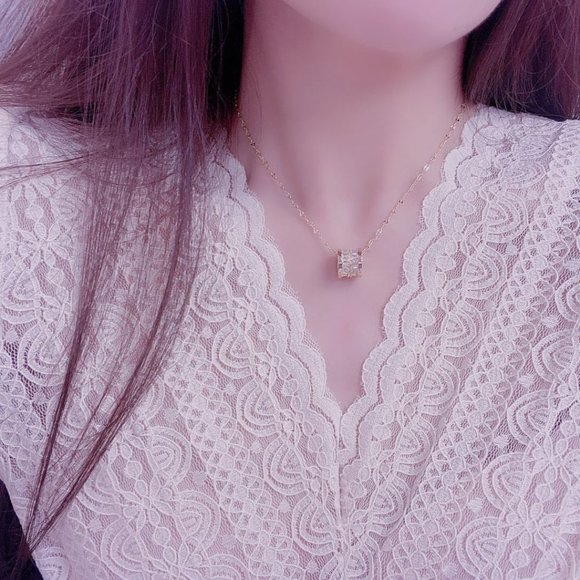 NEW 14K Gold Plated Baguette Diamond Geometric Pendant Necklace - Picture 2 of 8